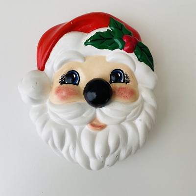 VTG CHRISTMAS CERAMIC SANTA FACE MUSICAL WIND UP NOSE 