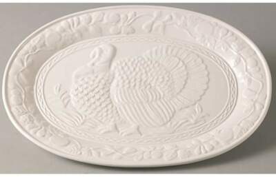 DII  Design Imports Ceramic Oval Turkey Platter ~~Cream Colored~~  NEW-image