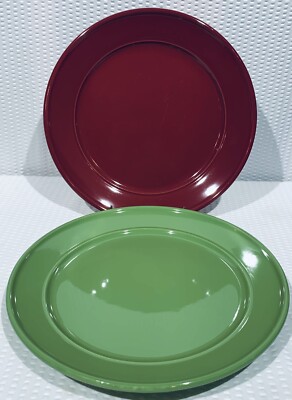 Lot Of 2 ~ Mainstays AMELIA Red/Green Colored Dinner Plates ~ 10 5/8” ~ MINT-image