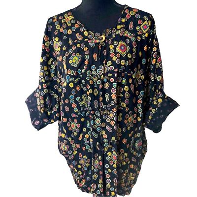 VTG Pier 1 Imports Passports Ethnic Hand-Painted Tunic Oversized Dolman Sleeve S-image