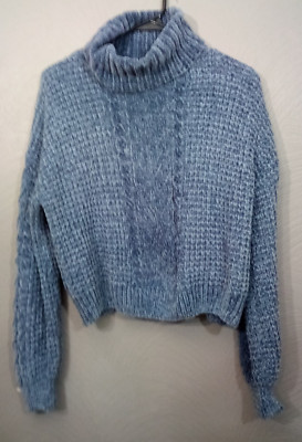 Hippie Rose Cowl Neck Sweater Soft Blue Women’s Size Medium Juniors-image