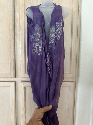 EARTHROAMER IMPORTS  Purple Wrap Shawl  Floral Designs Hints of Tie Dye One Size-image