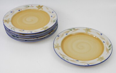Pier 1 Merida Stoneware 8¼” Salad Plates Handpainted Floral Rim – Set of 6-image