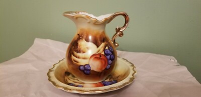 Set of Enesco Imports Japan Porcelain Bowl & Pitcher Hand Painted Fruit Design -image