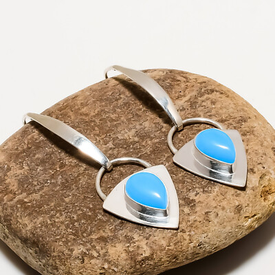Sleeping Beauty Turquoise Gemstone Earring 925 Sterling  Silver Handmade Jewelry-image