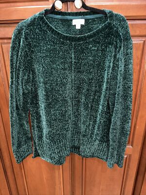 Style & Co Sweater Womens M Hunter Green Chenille Crew Neck Cozy Pullover EUC-image