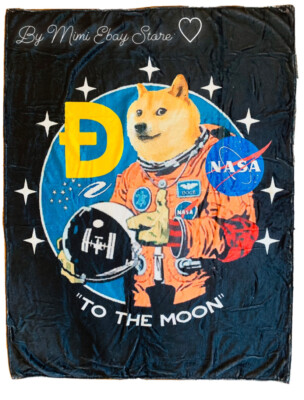 Dogecoin To The Moon Meme Soft & Cozy Fleece Throw Blanket 50 x 40 in Dog Meme ]-image