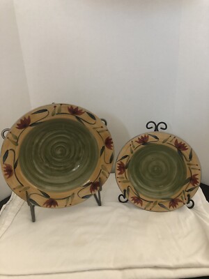 Pier 1 Imports Large Serving Bowl 12” And 3 Soup/Salad Bowls 9”  Elizbeth Design-image