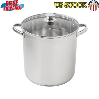 Stainless Steel 12Qt Stock Pot W/ Glass Lid Induction Safe Durable Cookware New-image