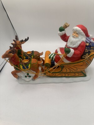 Vintage Christmas Hand Painted Porcelain Santa Sleigh Candleholder/ Music Box-image