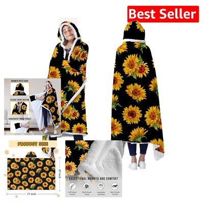 Cozy Oversized Sunflower Blanket Hoodie - Lightweight Sherpa Fleece for Women-image