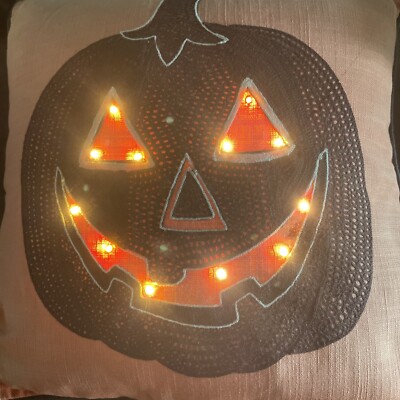 Pier 1 Imports Halloween Pumpkin Pillow Throw Accent Harvest Fall LED 15x15 Rare-image