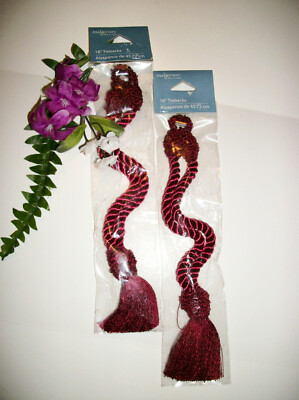 2 MAINSTAYS Curtain Tie Backs w/Tassels Burgundy 18