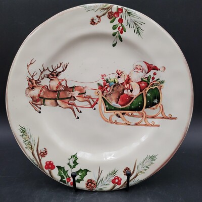 New Pier 1 Winter Wonders Santa sleigh reindeer Dinner Plate(s) 10.5