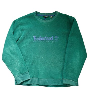 Vintage Timberland Sweater WIND, WATER, EARTH,SKY Embroidered Green Fleece Sz L-image