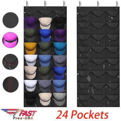 24 Hat Rack Organizer Baseball Holder Deep Storage Pockets Door Wall Caps Stand-image