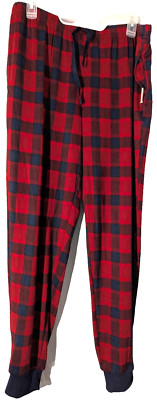 Dearfoams Mens Red & Navy Plaid Flannel Pajama Pants Cozy Comfort Fit Drawstring-image