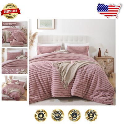 Elegant Old Pink Fluffy Full Size Comforter with 2 Pillowcases for Cozy Nights-image
