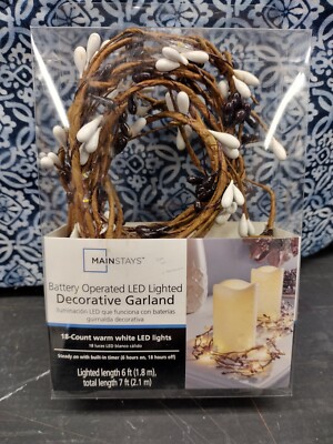 Light Up Decorative Garland Battery Operated Black & White Berries NEW-image