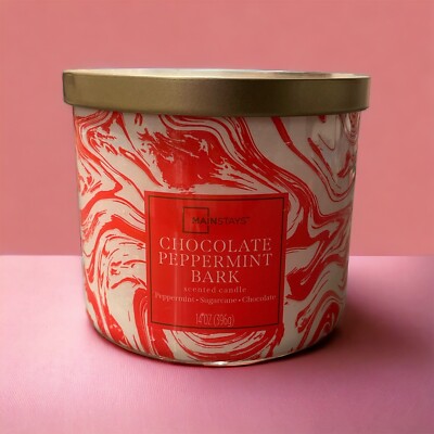 Mainstays Chocolate Peppermint Bark Candle 3 Wick Holiday Christmas Winter Gift -image