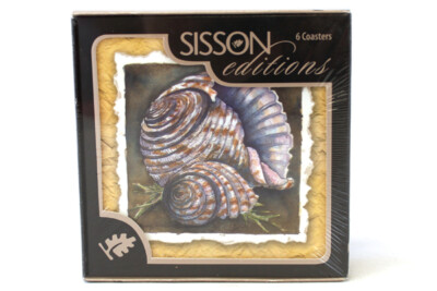 Set of 6 Sisson Editions Imports Sea Shell Coasters Sea Shore Cork Backed NEW-image