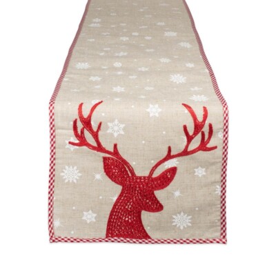 Design Imports Red Reindeer Embroidered Table Runner 14-inch x 70-inch - Red New-image