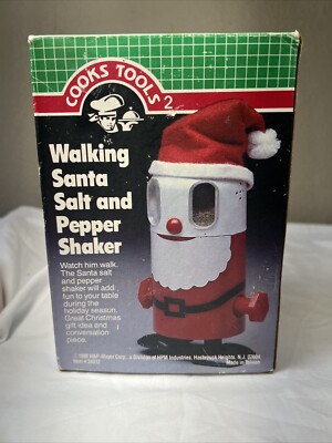 Vintage 1980s Wind-Up Walking Santa Christmas Salt & Pepper Shaker 1986 w/ Box-image