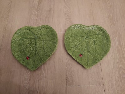 New RARE~Pier 1 Imports~Ladybug Leaf Shaped Plate Set Of Two~MINT Condition-image
