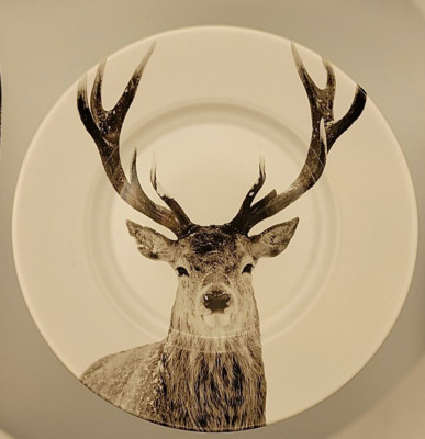 Set of 6 Pier 1 Snow Forest Buck Accent Salad Plates 8 5/8