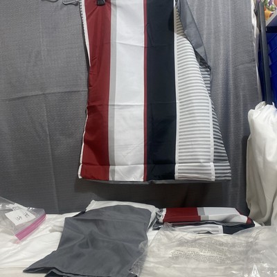 Mainstays Full Bed Skirt/Regular Shams Drop Is Gray Pillows Red/Blue/gray/white-image