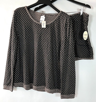 Soma Reversible Double Knit Pajamas Large 2 in 1 Shorts Long Sleeve Pink Gray-image