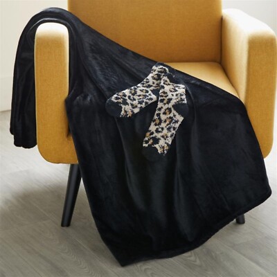 Warm & Cozy Throw & Sock Gift Set BLACK NWOT (900)-image