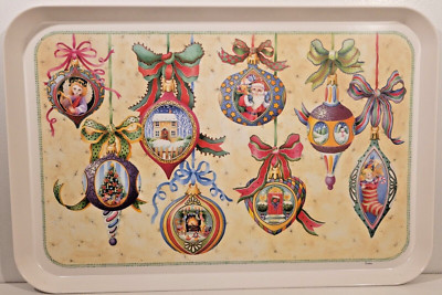 1995 Melamine Serving Tray Vintage Christmas Ornaments Design Italy - 17x11-in-image