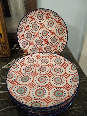 6 Salad Plates Dessert Plates Pier 1 layla tile imports red Blue Stoneware-image