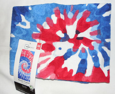 1 NEW Mainstays Beach Towel 28X60 TyeDye Stripes Orange Blue Martians U Choose-image