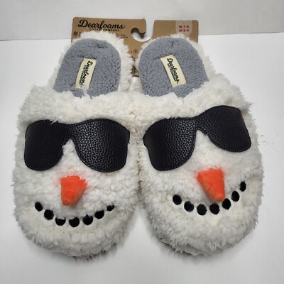 Dearfoams Cozy Comfort Slippers Snowman wearing Sunglasses W 7-8  M 5-6 Unisex-image