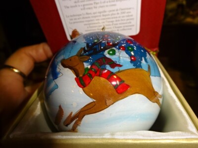 Pier 1 Imports Li Bien 2018 Christmas Ornament Hand Painted Reindeer Snow Scene-image