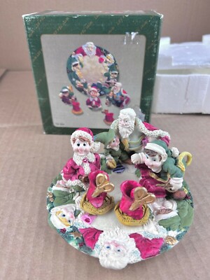 1997 Popular Imports Christmas Miniature Tea Set Santa Claus & Elf Elves Design-image