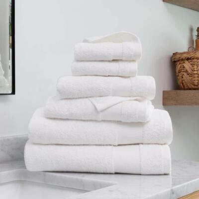 Becky Cameron Bath Towel Set Dobby Border Design Ultra Soft Cotton White 6-Piece-image