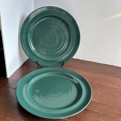 SET OF 2 PIER 1 FESTIVAL TEAL GREEN DINNER PLATES 10 3/4