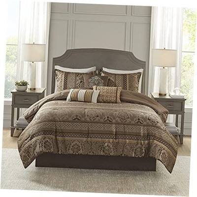  Cozy Comforter Set - Luxurious Queen (90 in x 90 in) Bellagio Brown/Gold-image