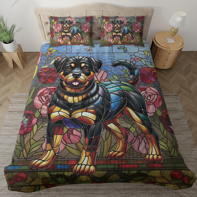Rottweiler Dog Bedding Set, Colorful Pet Lover Duvet Cover, Cozy Dog Lover Bed-image