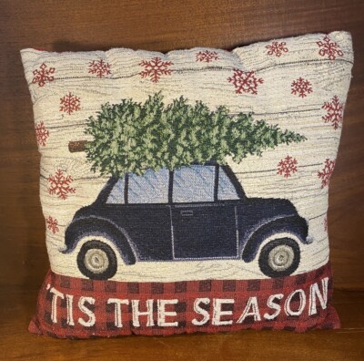 Christmas Black car With Tree Tapestry 17 X 17-image