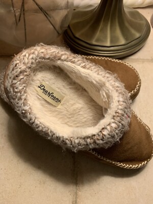 DEARFOAMS Cozy Comfort Gel Infused Memory Foam Slippers Sz M7-8 Womens Brown GUC-image