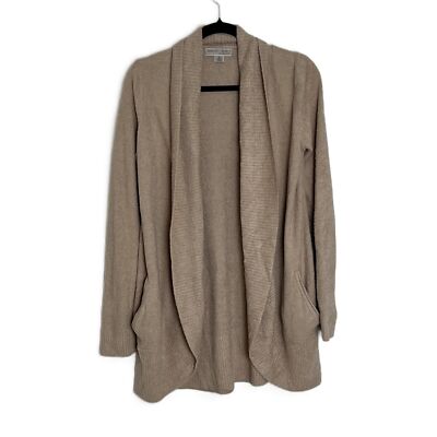 Barefoot Dreams Oatmeal Taupe Open Front Pockets Casual Cardigan Size Medium-image