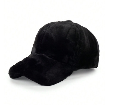 Black Plush Hat Warm Casual Baseball Cap High Value Plush Baseball Cap-image