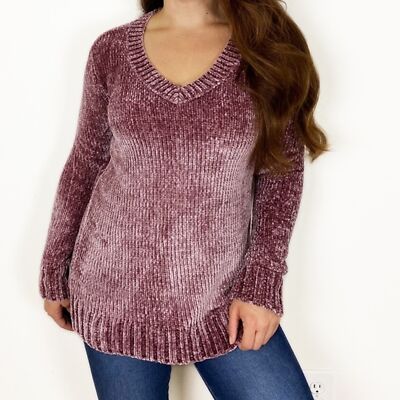ORVIS Chenille Cozy Pullover V-neck Sweater Oversized Small Soft Fall Winter-image