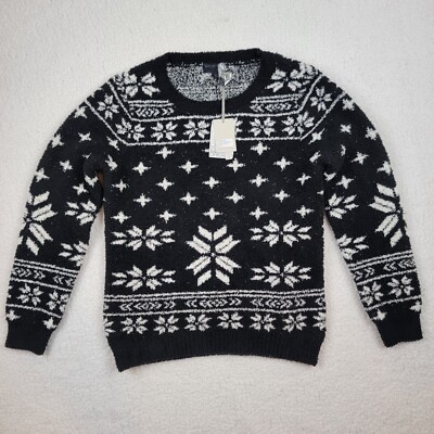 NWT Barefoot Dreams Sweater Cozy Chic Soft Christmas Black & White Fair Isle S-image