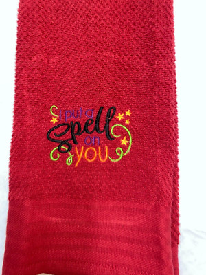 Embroidered  Red Mainstays  Kitchen Hand Towel  Halloween I Put a Spell On You-image