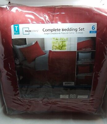 Mainstays Complete Twin Bedding Set 6 piece Red-image